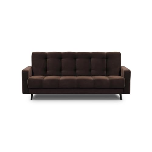 Mars Meble Schlafsofa mit Bettkasten - Dreisitzer 220cm Breit Polstersofa mit Schlaffunktion Nancy BIS, aus Velours Sofa mit Federkern Holzbeine, Stoff: Kronos 06 - Braun von Mars Meble