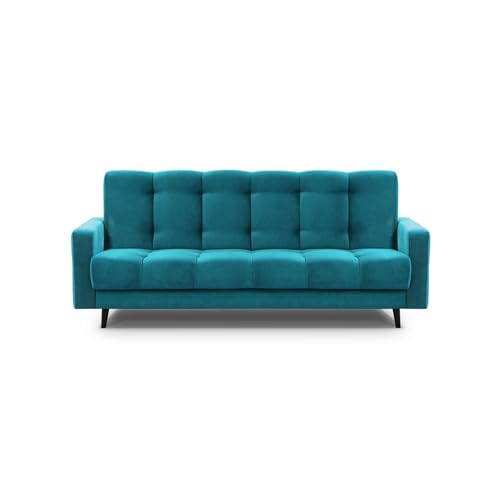 Mars Meble Schlafsofa mit Bettkasten - Dreisitzer 220cm Breit Polstersofa mit Schlaffunktion Nancy BIS, aus Velours Sofa mit Federkern Holzbeine, Stoff: Kronos 13 - Hellblau von Mars Meble