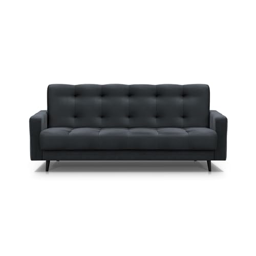 Mars Meble Schlafsofa mit Bettkasten - Dreisitzer 220cm Breit Polstersofa mit Schlaffunktion Nancy BIS, aus Velours Sofa mit Federkern Holzbeine, Stoff: Monolith 97 - Dunkelgrau von Mars Meble