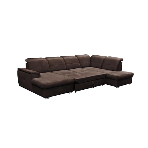 Mars Meble U-förmiges Ecksofa Bergamo U XXL Ecke aus Velours U-Form Polsterecke mit Bettfunktion große Corner Sofa für Wohnzimmer, Stoff: Monolith 29 - braun, Ottomane: Links von Mars Meble