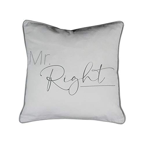 Bio Baumwoll Kissen Mr Right 45X45cm (Mars&More, Grau/Weiß) von Mars & More