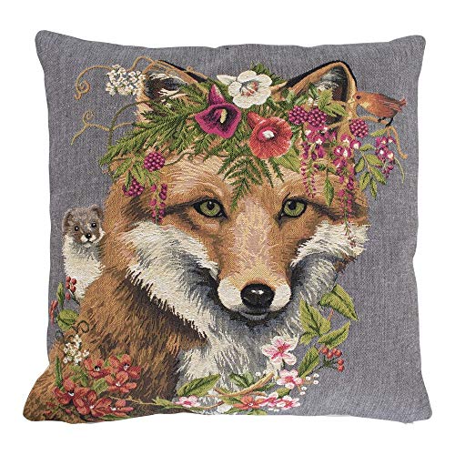 Mars & More Gobelin Kissen Fuchs Blumen grau Dekokissen Couchkissen 45x45cm Zierkissen von Mars & More