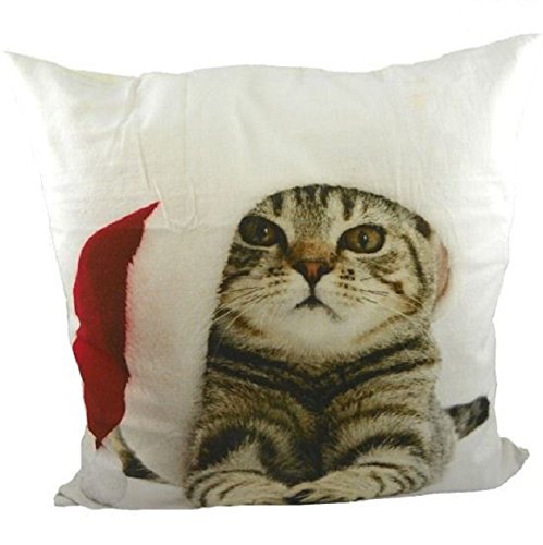 Mars & More Kissen mit Weihnachtskatze Katze Weihnachten 50 x 50 cm Cushion Canvas weihnachtskatze incl. Füllung 100% Baumwolle von Mars & More