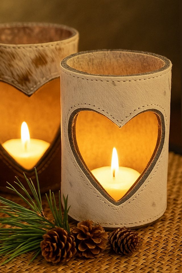 Mars & More Windlicht Windlicht - HERZ/KUHFELL - braun, grau, schwarz Mars & More Windlicht Windlicht - HERZ/KUHFELL - braun, grau, schwarz von Mars & More