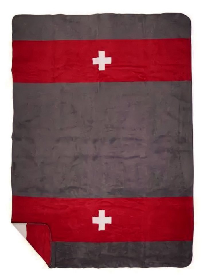 Wohndecke Decke Wohn Sofa Rot Grau Schweiz Kreuz Mars & More Hüttenstil, Mars & More, Schweiz Motiv von Mars & More