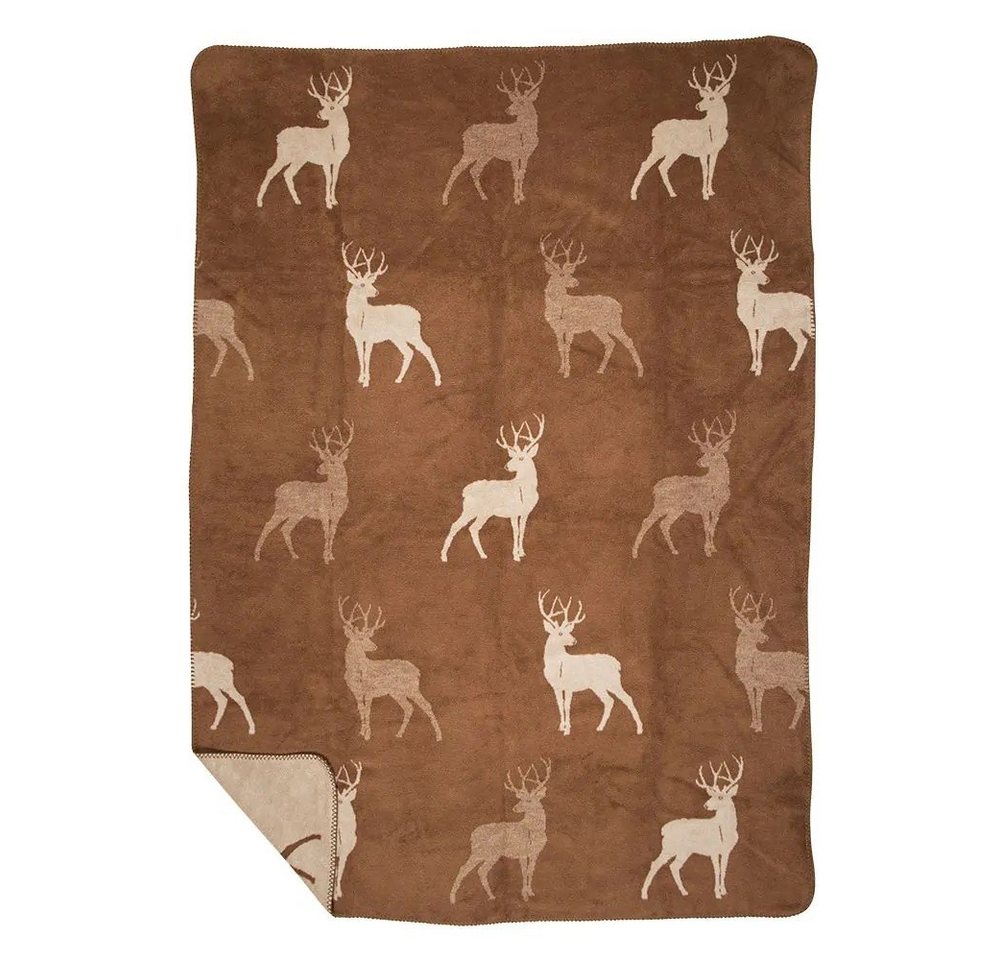 Wohndecke Wendedecke Hirsch Braun Rostfarben Winter 150 x 200 cm, Mars & More von Mars & More