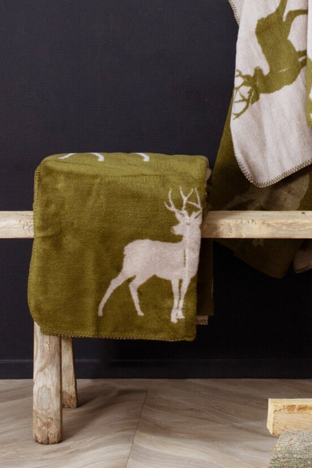 Wolldecke Wolldecke - HIRSCHE - oliv/beige, Mars & More Wolldecke Wolldecke - HIRSCHE - oliv/beige, Mars & More von Mars & More