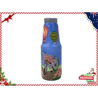 Heißluftballon Und Fahrrad-Abenteuer Decoupage-Flasche | Funkelnde Strasssteine Einzigartige Home Decor Vase Handmade Weihnachtsgeschenk von MarsArtTreasures