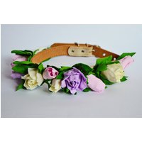 Hochzeit Hundehalsband Blume, Rosa Rose, Weiße Violette Leder von MarsDogShop