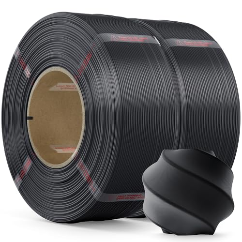 PLA Filament 1.75mm, 3D Drucker Filament Maßgenauigkeit +/- 0.02mm, 2kg Refill-Filament für Wiederverwendbare Spulen, Kompatibel mit Bambu Lab 3d Drucker, Schwarz+Schwarz von MarsWork