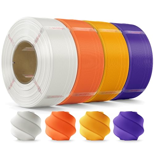 MarsWork PLA Filament 1.75mm, 4kg Refill-Filament Kompatibel mit Bambu Lab Wiederverwendbare Spulen, Weiß+Orange+Dunkelgelb+Violett von MarsWork