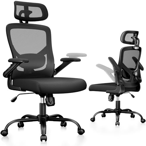 Marsail Bürostuhl Ergonomisch Schreibtischstuhl hat Verstellbarer Lordosenstütze Kopfstütze und Armlehne Höhenverstellung und Wippfunktion, Deep Black von Marsail