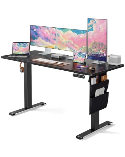 Marsail Elektrisch höhenverstellbarer Stehpult mit Aufbewahrungstasche, 140 x 61 cm, Stehschreibtisch für Heimbüro, Computer-Gaming-Arbeitsplatz, 4 Speicherhöhen, Kabel-Manager und Kopfhörerhaken von Marsail