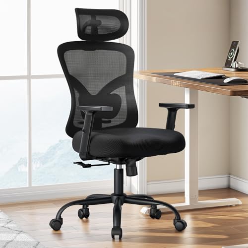 Marsail Ergonomischer Bürostuhl, ergonomischer Gaming-Stuhl mit Lendenwirbelstütze, 2D-Kopfstütze, verstellbare Armlehnen, konturiertes Sitzkissen, Computer-Schreibtischstuhl mit Rollen für Zuhause von Marsail