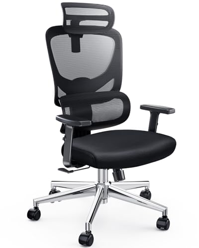 Marsail Ergonomischer Bürostuhl Schreibtischstuhl mit Verstellbarer Lendenwirbelstütze,Ergonomischer Stuhl 90-135° Schwenkung mit Verstellbarer Kopfstütze und 2D-Armlehnen für das Heimbüro,Studie von Marsail