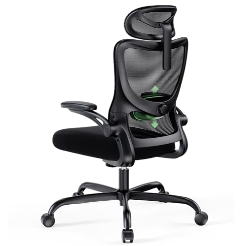 Marsail Ergonomischer Bürostuhl mit Kopfstütze, Netzstoff, Büro-Computer-Schreibtischstuhl mit verstellbarer Lendenwirbelstütze, Rollstuhl, Drehstuhl mit Rollen, 3D-Armlehnen von Marsail
