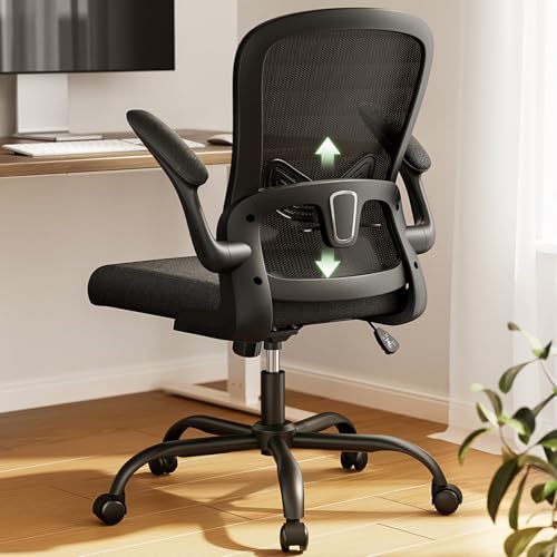 WIAONE Marsail Bürostuhl, ergonomischer Schreibtischstuhl: Netz-Rückenlehne, Heimbürostuhl mit verstellbarer Lendenwirbelstütze, Computer-Schreibtischstuhl mit hochklappbaren Armlehnen, Drehstuhl für von Marsail