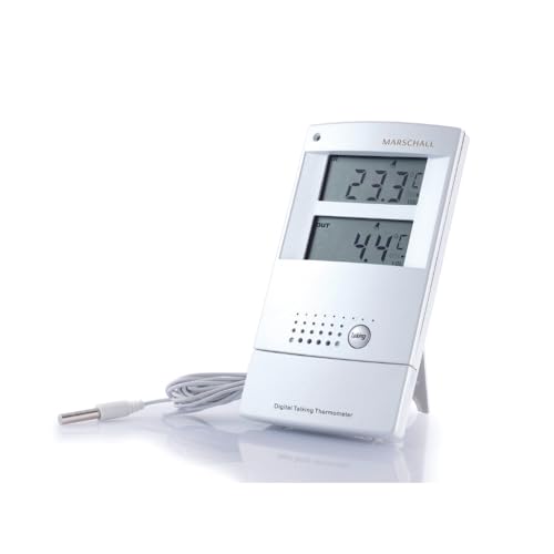 Marschall Deutsch sprechendes Innen- und Außenthermometer I 1370 I Zwei große Displays I Wecker I Temperaturansage I Perfekt für Senioren, Blinde und Demenzkranke von Marschall