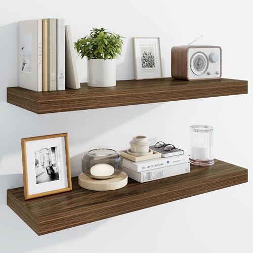 Marsmiles 76,2 cm schwebende Regale für die Wand, Holzregale mit unsichtbaren Halterungen, rustikales Bauernhaus, Wandregal für Küche, Badezimmer, Wohnzimmer, Arbeitszimmer, Walnuss, 2 Stück Marsmiles 76,2 cm schwebende Regale für die Wand, Holzregale mit unsichtbaren Halterungen, rustikales Bauernhaus, Wandregal für Küche, Badezimmer, Wohnzimmer, Arbeitszimmer, Walnuss, 2 Stück von Marsmiles