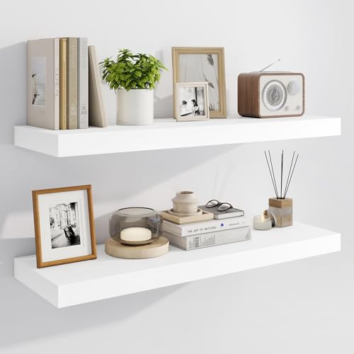 Marsmiles 80 cm schwebende Regale für die Wand, Holzregale mit unsichtbaren Halterungen, rustikales Bauernhaus-Wandregal für Küche, Badezimmer, Wohnzimmer, Arbeitszimmer, Weiß, 2 Stück Marsmiles 80 cm schwebende Regale für die Wand, Holzregale mit unsichtbaren Halterungen, rustikales Bauernhaus-Wandregal für Küche, Badezimmer, Wohnzimmer, Arbeitszimmer, Weiß, 2 Stück von Marsmiles