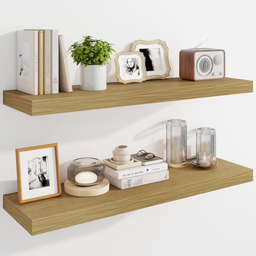 Marsmiles 91,4 cm schwebende Regale für die Wand, Holzregale mit unsichtbaren Halterungen, rustikales Bauernhaus, Wandregal für Küche, Badezimmer, Wohnzimmer, Arbeitszimmer, natürliche Eiche Marsmiles 91,4 cm schwebende Regale für die Wand, Holzregale mit unsichtbaren Halterungen, rustikales Bauernhaus, Wandregal für Küche, Badezimmer, Wohnzimmer, Arbeitszimmer, natürliche Eiche von Marsmiles