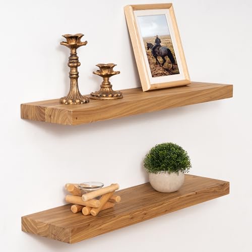 Marsmiles Schwebende Regale aus Ulmenholz, 61 cm, natur von Marsmiles