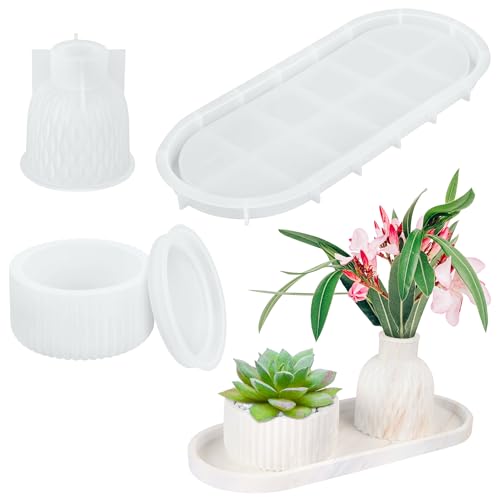 Marsred 4 Stück Silikonformen Gießformen, Sukkulente Kaktus Gießformen mit Deckel + Gießform Vase + Silikonform Tablett, Wiederverwendbare Gießpulver Formen, Blumentöpfe Resin Formen Marsred 4 Stück Silikonformen Gießformen, Sukkulente Kaktus Gießformen mit Deckel + Gießform Vase + Silikonform Tablett, Wiederverwendbare Gießpulver Formen, Blumentöpfe Resin Formen von Marsred