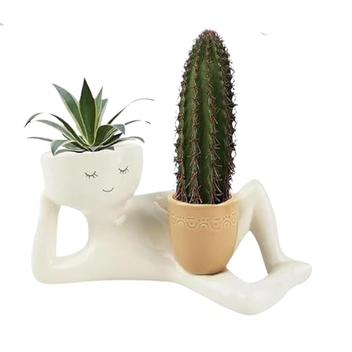 Marsrut Lazy Character Blumentopf, liegend kleine Ornamente, Pflanzgefäße für Sukkulenten, Heimdekoration, Geschenk für Freunde und Familie, Harz, Weiß von Marsrut