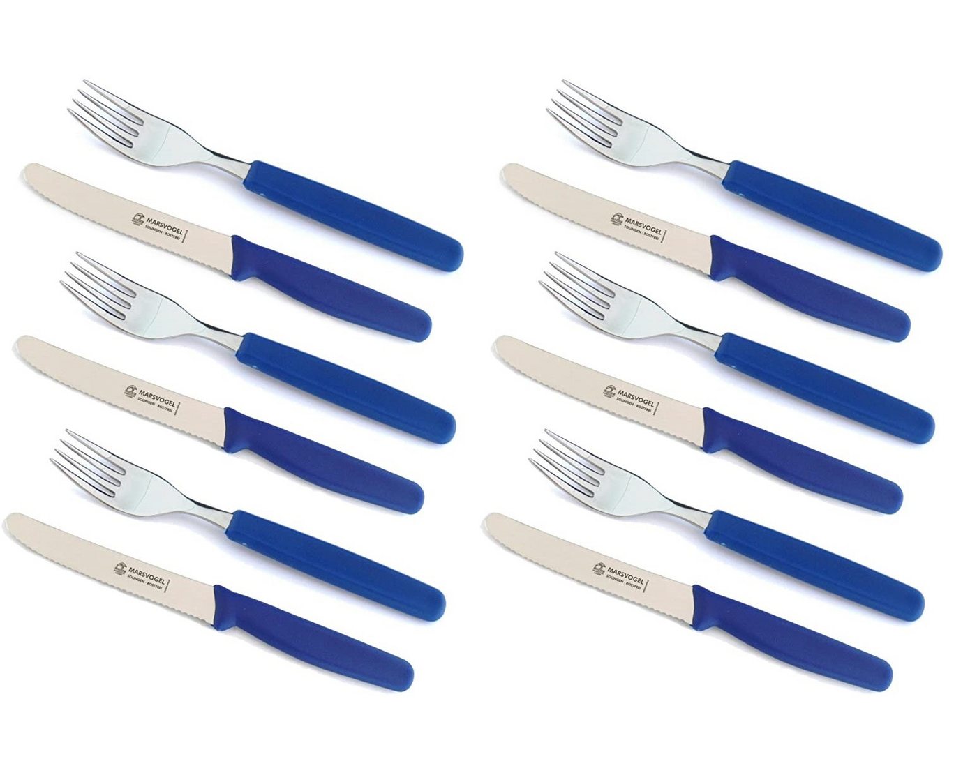 Marsvogel Messer-Set 12-tlg. Besteck-Set blau bestehend aus 6x Tafelmesser + 6x Gabel von Marsvogel