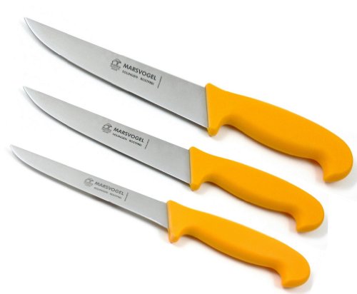 Metzgermesser Set 3 tlg. gelb Marsvogel Solingen # 71-(S87A6) bestehend aus: Stechmesser 8" + 7" + Ausbeiner 6" / Fleischermesser Schlachtermesser von Marsvogel