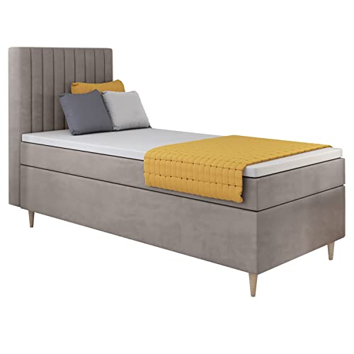 MartHome Boxspringbett Einzelbett mit Bettkasten PORTO - Boxspringbett mit Bettkasten - Praktisches Bett, Polsterbett - Boxspringbetten Bonell Matratze - Bett mit Topper | Links (Beige 102, 100x200cm) von MartHome