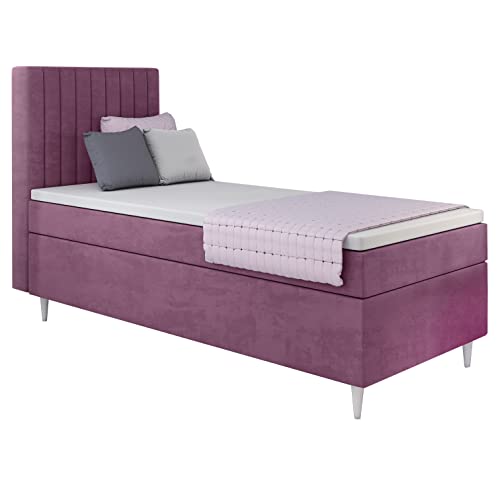 MartHome Boxspringbett Einzelbett mit Bettkasten Porto - Boxspringbett mit Bettkasten - Praktisches Bett, Polsterbett - Boxspringbetten Bonell Matratze - Bett mit Topper | Recht (Rosa 117, 90x200cm) von MartHome