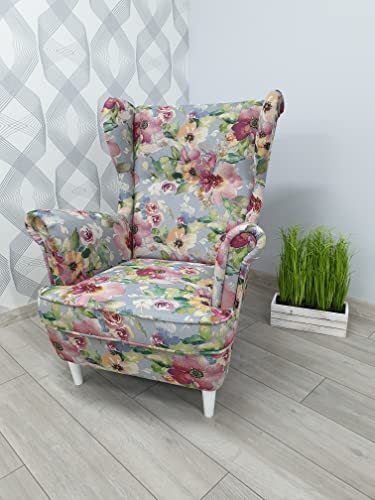 MartHome Einzelsofa Loungesessel Wohnzimmersessel, Stoffsessel - Relax Sessel TV Ohrensessel, Bequemer Loungesessel Wohnzimmer - Skandinavischer Sessel (Blumen Grau 01) von MartHome