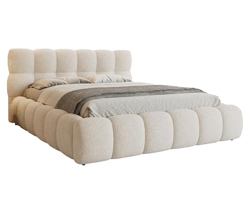 MartHome Polsterbett Premium 140x200cm mit Bettkasten Texas, Bett aus Bouclé Stoff mit stabilem Metall Lattenrost, Stauraumbett modernes Schlafzimmer Polsterbett ohne Matratze Beige Q03 von MartHome