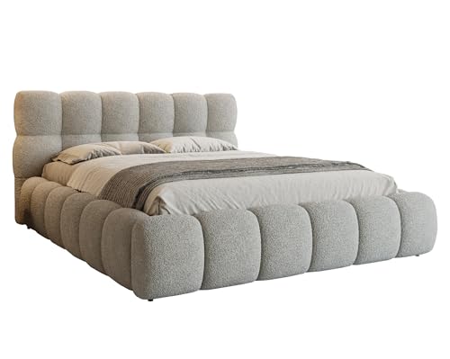 MartHome Polsterbett Premium 160x200cm mit Bettkasten Texas, Bett aus Bouclé Stoff mit stabilem Metall Lattenrost, Stauraumbett modernes Schlafzimmer Polsterbett ohne Matratze Grau Q83 von MartHome