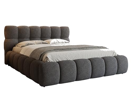 MartHome Polsterbett Premium 180x200cm mit Bettkasten Texas, Bett aus Bouclé Stoff mit stabilem Metall Lattenrost, Stauraumbett modernes Schlafzimmer Polsterbett ohne Matratze Graphit Q92 von MartHome