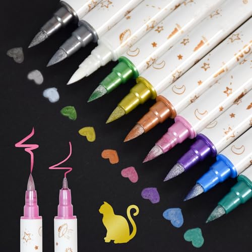 Marte Vanci Metallic Marker Stifte, 12 Farben Dual Tip Metallischen Stift Pens Set für Schwarzes Papier Fotoalbum Scrapbook Gästebuch Karte Stein Glas Holz von Marte Vanci