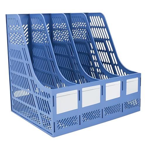 Marte Vanci Zeitschriftensammler, Organizer, Schreibtisch-Zeitschriftenständer aus Kunststoff mit 4 vertikalen Fächern, Schreibtischbuch-Organizer für Dokumente, Ordner, Kochbücher (blau) von Marte Vanci