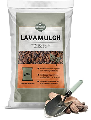 Martenbrown® Lavamulch 25 kg | Lavagranulat 16-32 mm, rot | Pflanzgranulat zur Beetabdeckung | Lavastein für Garten und Teich, leicht von Martenbrown