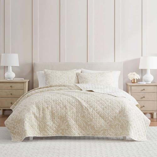 Martha Stewart Queen-Bettwäsche-Set, natürliche Baumwollmischung, gesteppt, unglaublich weich mit feuchtigkeitsableitenden Fasern, wendbar mit passenden Kissenbezügen, 3-teiliges Bettwäsche-Set von Martha Stewart