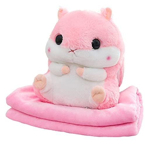 3 in 1 Plüschtier Hamster Kissen mit Fleece Blanket, Warme Handkissen, Plüsch Spielzeug Süßes Geschenk für Kinder und Freundin (rosa) von Martin Kench