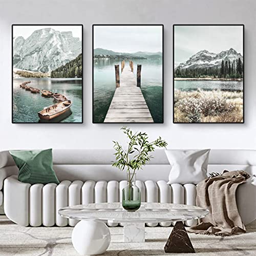 3er Poster Set, Moderne Bergen Seen und Blumen Bilder Set, Natürliche Landschaftsbilder Wandbilder für Wohnzimmer Wanddeko, ohne Rahmen (A,21x30cm) von Martin Kench