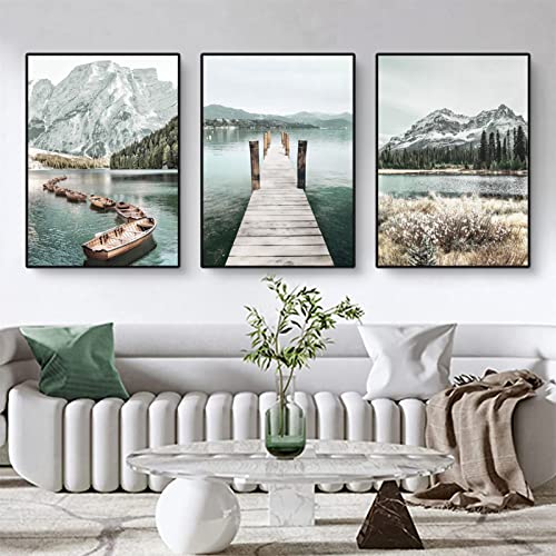 3er Poster Set, Moderne Bergen Seen und Blumen Bilder Set, Natürliche Landschaftsbilder Wandbilder für Wohnzimmer Wanddeko, ohne Rahmen (A,30x40cm) von Martin Kench