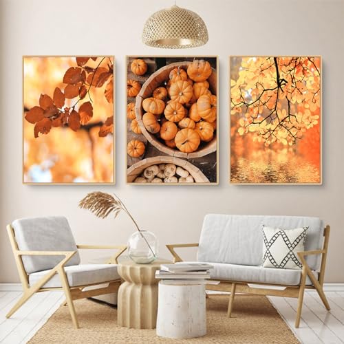 3er Premium Poster Set, Aesthetic Herbst Blätter Bilder, Leinwand Malerei, Herbst Bilder Wanddeko für Wohnzimmer Schlafzimmer, Ohne Rahmen (A,21x30cm) von Martin Kench