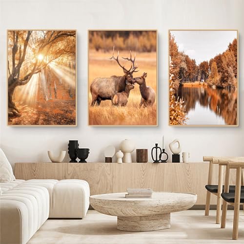 3er Premium Poster Set, Aesthetic Herbst Blätter Bilder, Leinwand Malerei, Herbst Bilder Wanddeko für Wohnzimmer Schlafzimmer, Ohne Rahmen (B,50x70cm) von Martin Kench