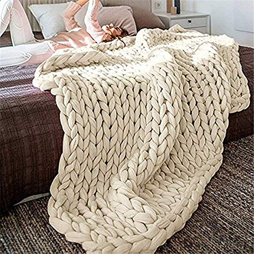 Gestrickte Decke, Grobe Strickdecke Wolle Garn Arm Stricken werfen Super große klobige Stricken Decke Haustier Bett Stuhl Sofa Yoga Matte Teppich (Beige,120 * 180cm) von Martin Kench