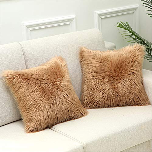 Martin Kench 2PCS Kissenbezug Kunstfell Reißverschluss Kissenhülle Kissenbezüge Fellkissen Sofakissen Fell Bezüge Kissen Hülle Sofa Deko Hüllen (Bohnenpaste,45 * 45cm) von Martin Kench