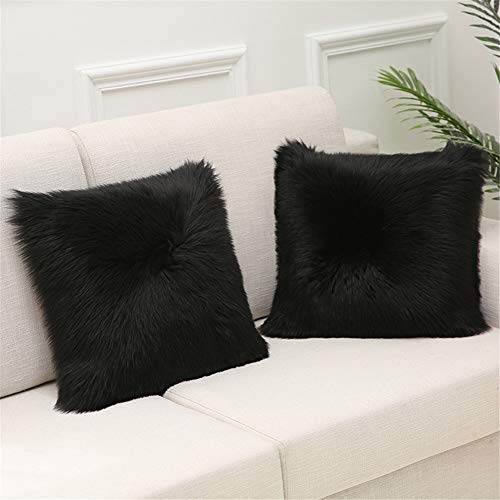 Martin Kench 2PCS Kissenbezug Kunstfell Reißverschluss Kissenhülle Kissenbezüge Fellkissen Sofakissen Fell Bezüge Kissen Hülle Sofa Deko Hüllen (Schwarz,45 * 45cm) von Martin Kench