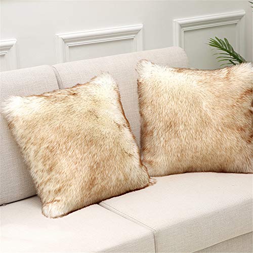 Martin Kench 2PCS Kissenbezug Kunstfell Reißverschluss Kissenhülle Kissenbezüge Fellkissen Sofakissen Fell Bezüge Kissen Hülle Sofa Deko Hüllen (Weiß braun,40 * 40cm) von Martin Kench