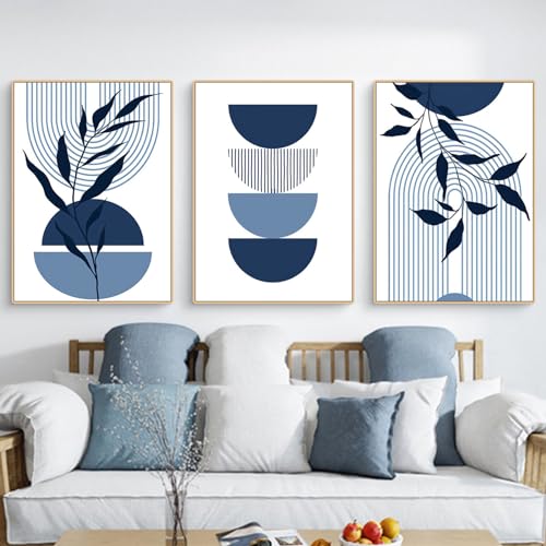 Martin Kench 3-teiliges Bohemian Bilder Set Aesthetic Blau Pflanze Poster Set Moderne Wandbilder Wohnzimmer Schlafzimmer Boho Deko, ohne Rahmen (A,40x50cm) von Martin Kench